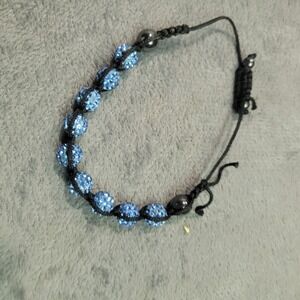 Shamballa Bracelet Womens Blue Pave Disco Ball Macrame Adjustable Boho Spiritual